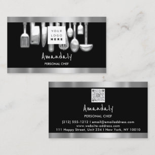 QR Code Personal Chef Cooking Restaurant Silver Visitekaartje