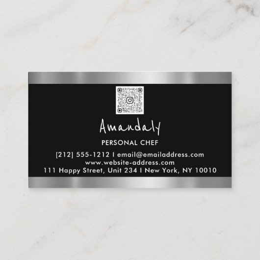 QR Code Personal Chef Cooking Restaurant Silver Visitekaartje (Achterkant)