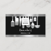 QR Code Personal Chef Cooking Restaurant Silver Visitekaartje (Voorkant)