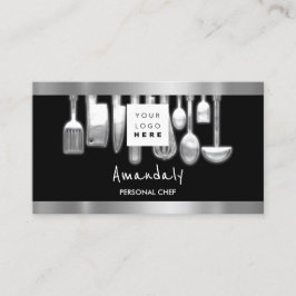 QR Code Personal Chef Cooking Restaurant Silver Visitekaartje