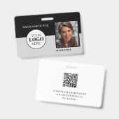 QR-code personeels-ID Zwart Grijs Logo Foto Badge (Voor- en achterkant)