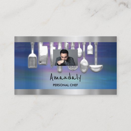 QR Code Persoonlijke Chef Cooking Restaurant Foto Visitekaartje (Voorkant)