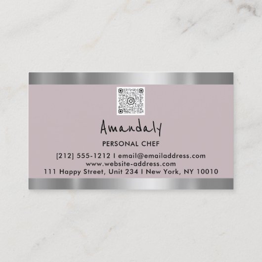 QR-code Persoonlijke Chef Koken Restaurant grijs Visitekaartje (Achterkant)