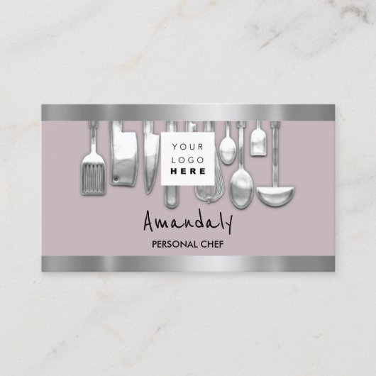 QR-code Persoonlijke Chef Koken Restaurant grijs Visitekaartje (Voorkant)