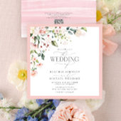 QR-code Perzige roze Waterverf Floral bruiloft Kaart