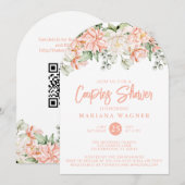 QR Code Perzik Bloemen Koppels Douche Kaart (Voorkant / Achterkant)