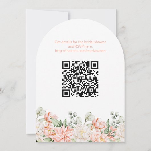 QR Code Perzik Bloemen Koppels Douche Kaart (Achterkant)