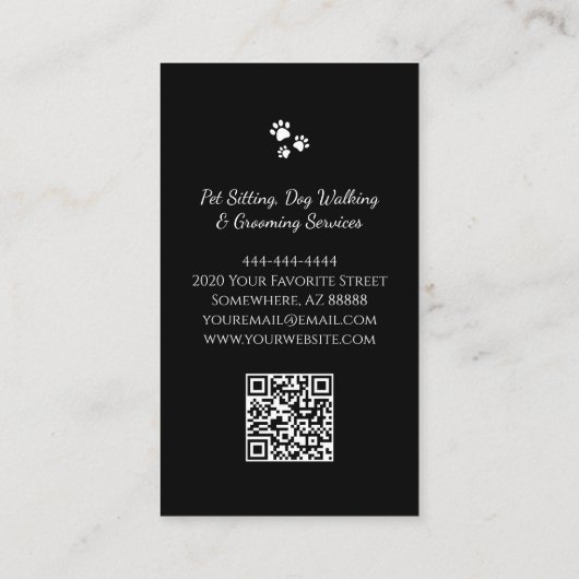 QR-code Pet Sitter Cute Winking Cat Black White Visitekaartje (Achterkant)