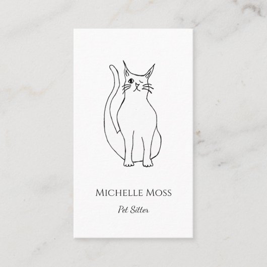 QR-code Pet Sitter Cute Winking Cat Black White Visitekaartje (Voorkant)