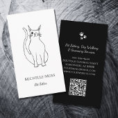QR-code Pet Sitter Cute Winking Cat Black White Visitekaartje