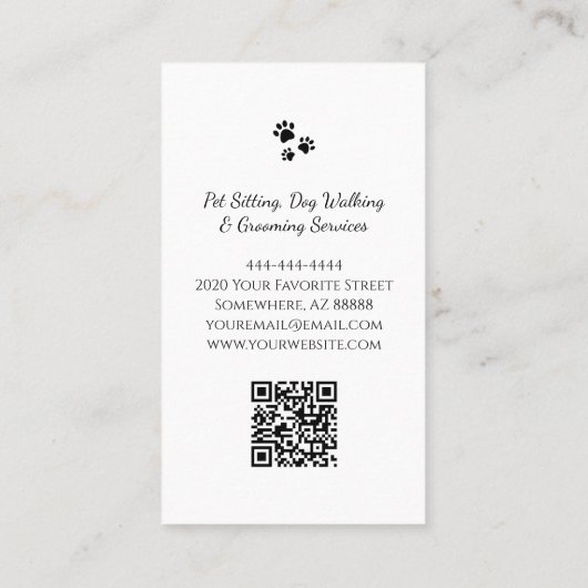 QR-code Pet Sitter Cute Winking Cat Gray Visitekaartje (Achterkant)