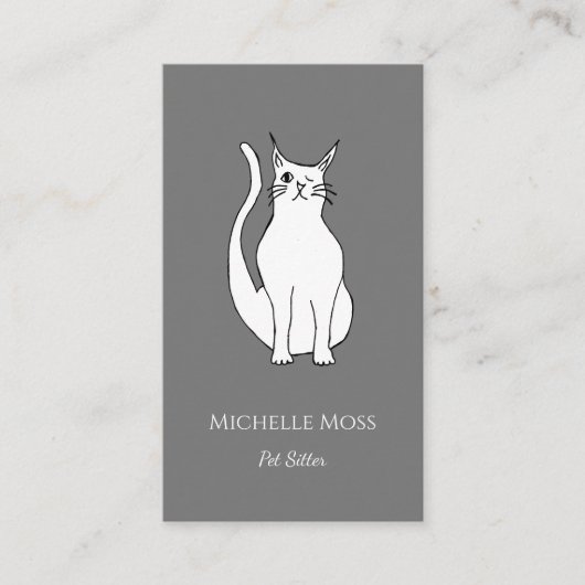 QR-code Pet Sitter Cute Winking Cat Gray Visitekaartje (Voorkant)