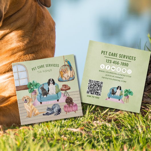 QR Code Pet Sitter Hond Grooming Website Vierkante Visitekaartje