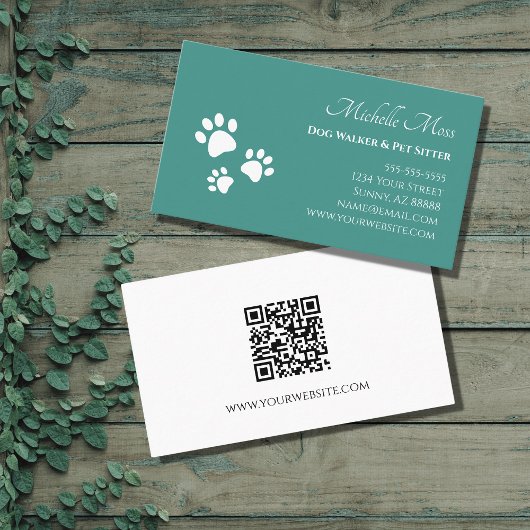 QR-code Pet Sitter Paw Drukt Blauwgroen groen af Visitekaartje