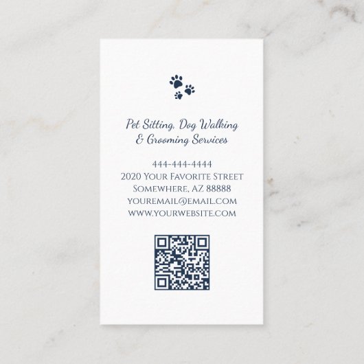 QR code Pet Sitter Schattige Winking Cat Navy Blue Visitekaartje (Achterkant)