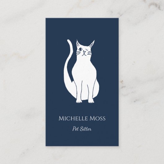 QR code Pet Sitter Schattige Winking Cat Navy Blue Visitekaartje (Voorkant)
