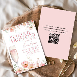 QR Code Petals & Prosecco Blush Vrijgezellenfeest Kaart