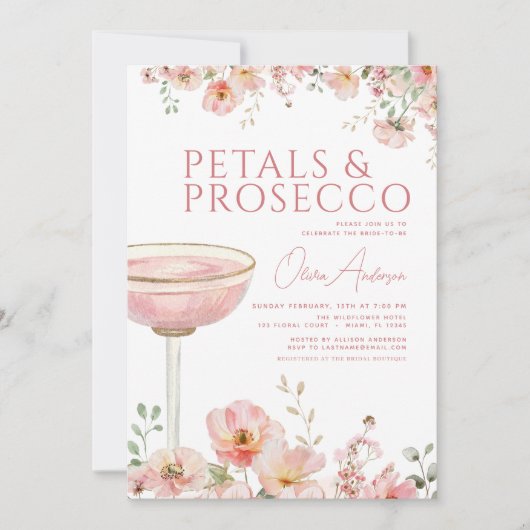 QR Code Petals & Prosecco Blush Vrijgezellenfeest Kaart (Voorkant)