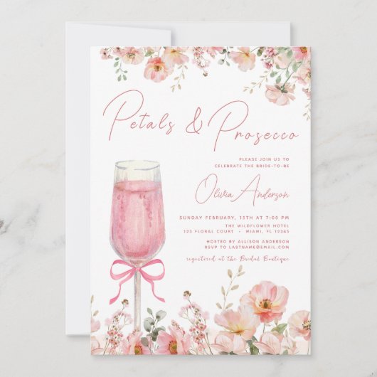 QR Code Petals & Prosecco Roze Boog Vrijgezellenfe Kaart (Voorkant)