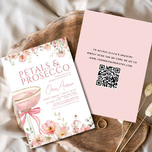 QR Code Petals & Prosecco Roze Boog Vrijgezellenfe Kaart