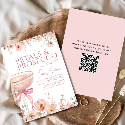 QR Code Petals & Prosecco Roze Boog Vrijgezellenfe Kaart