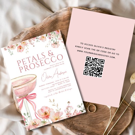 QR Code Petals & Prosecco Roze Boog Vrijgezellenfe Kaart