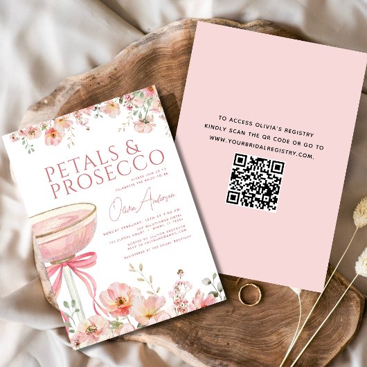 QR Code Petals & Prosecco Roze Boog Vrijgezellenfe Kaart