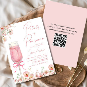 QR Code Petals & Prosecco Roze Boog Vrijgezellenfe Kaart