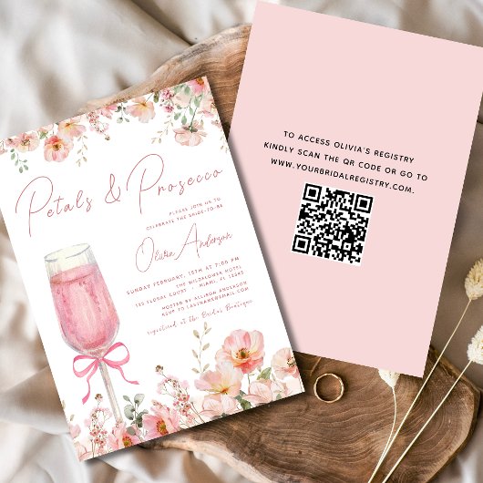 QR Code Petals & Prosecco Roze Boog Vrijgezellenfe Kaart