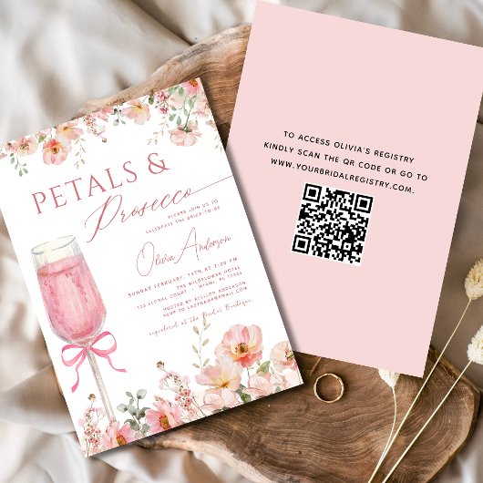 QR Code Petals & Prosecco Roze Boog Vrijgezellenfe Kaart