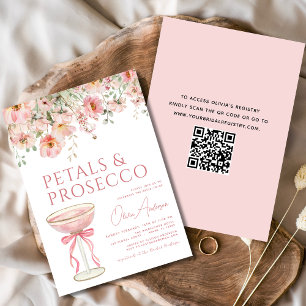 QR Code Petals & Prosecco Roze Boog Vrijgezellenfe Kaart