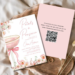 QR Code Petals & Prosecco Roze Boog Vrijgezellenfe Kaart