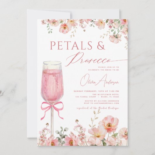 QR Code Petals & Prosecco Roze Boog Vrijgezellenfe Kaart (Voorkant)