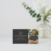 QR Code Photo Building Construction Black Gold Visitekaartje (Staand voorkant)