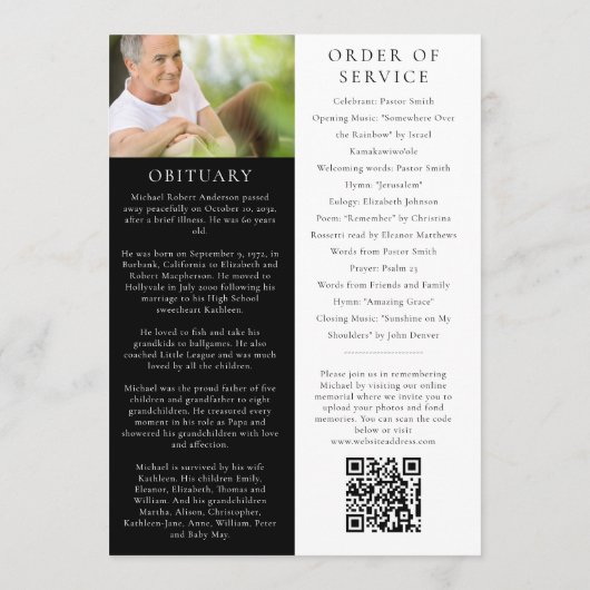 QR Code Photo Memorial Service Programme Programmakaart (Achterkant)