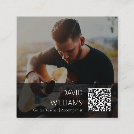 QR Code Photo Music Teacher Singer Songwriter Vierkante Visitekaartje (Voorkant)