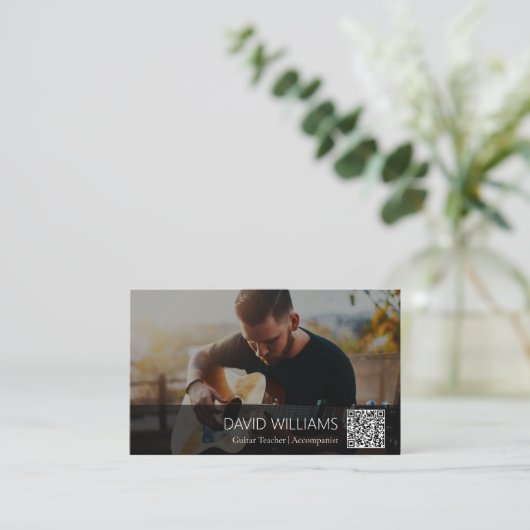 QR Code Photo Music Teacher Singer Songwriter Visitekaartje (Staand voorkant)