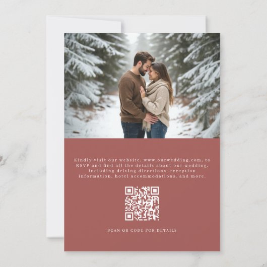QR Code Photo Red Ribbon & Bow Winter Wedding Kaart (Achterkant)