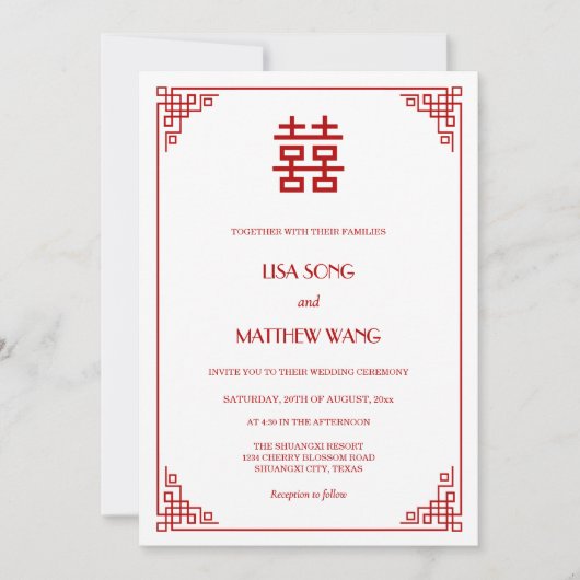 QR Code Photo | Red White Chinese Wedding Kaart (Voorkant)