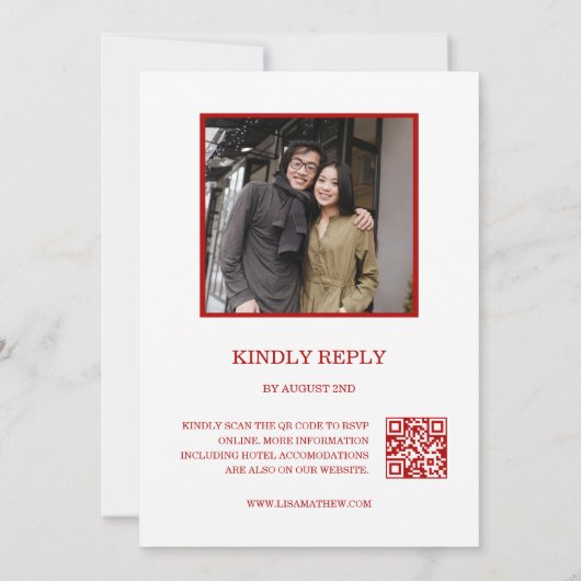 QR Code Photo | Red White Chinese Wedding Kaart (Achterkant)