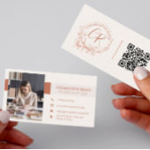 QR Code Photo Terracotta Floral Monogram Visitekaartje