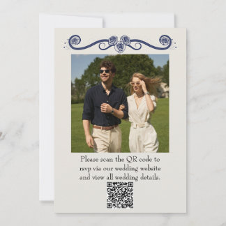 QR Code Photo Wedding Invitation | Elegant Boho  Kaart