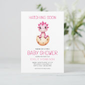 QR Code Pink Dinosaur Hatching Soon Baby Shower Kaart (Staand voorkant)