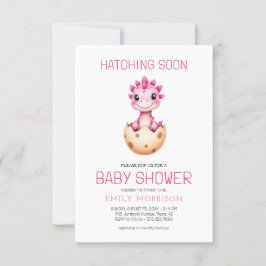 QR Code Pink Dinosaur Hatching Soon Baby Shower Kaart