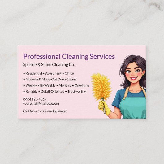 QR Code Pink Maid House Cleaning Service Visitekaartje (Voorkant)
