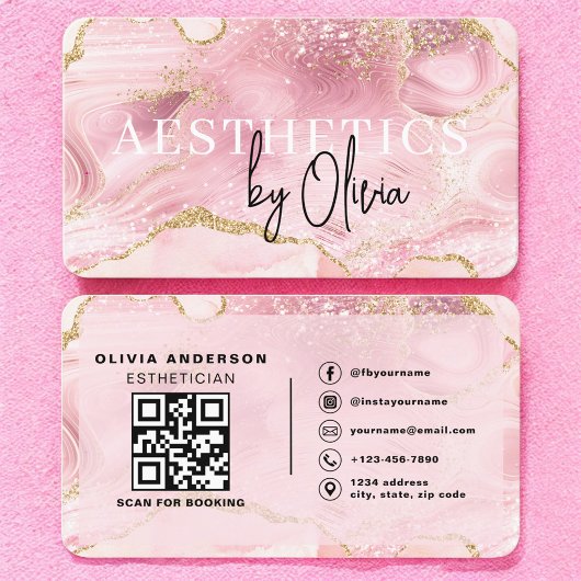 QR Code Pink Marble Esthetician & Spa Visitekaartje