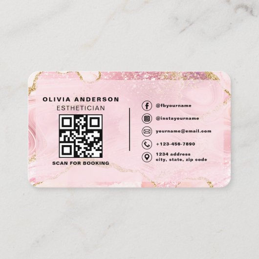 QR Code Pink Marble Esthetician & Spa Visitekaartje (Achterkant)