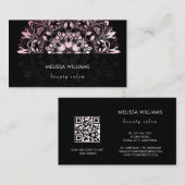 QR Code | Pink Shiny Black Floral Mandala Visitekaartje (Voorkant / Achterkant)