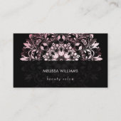 QR Code | Pink Shiny Black Floral Mandala Visitekaartje (Voorkant)