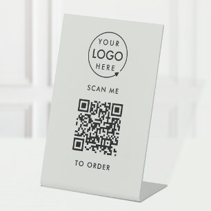 QR-code Plaats   Silver Grey Business Logo Reclamebord Met Voetstuk